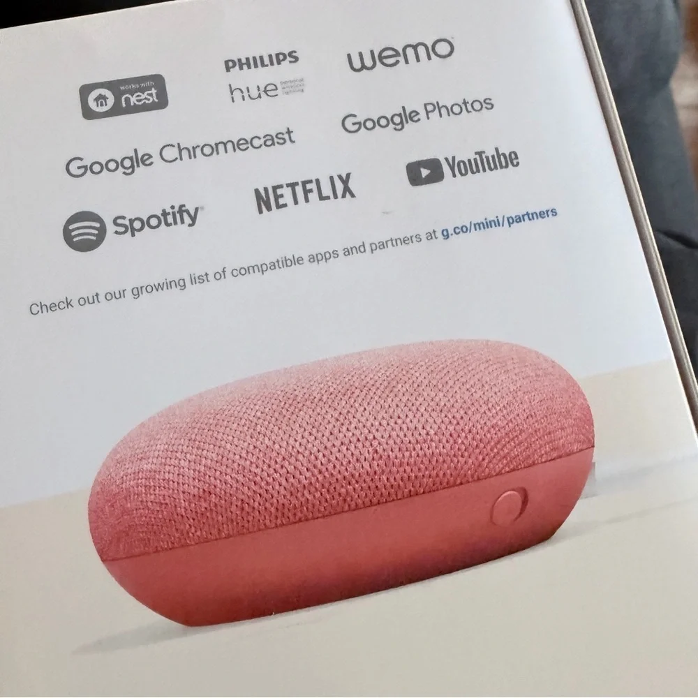 Google Home Mini Coral Voice Speaker fabric top